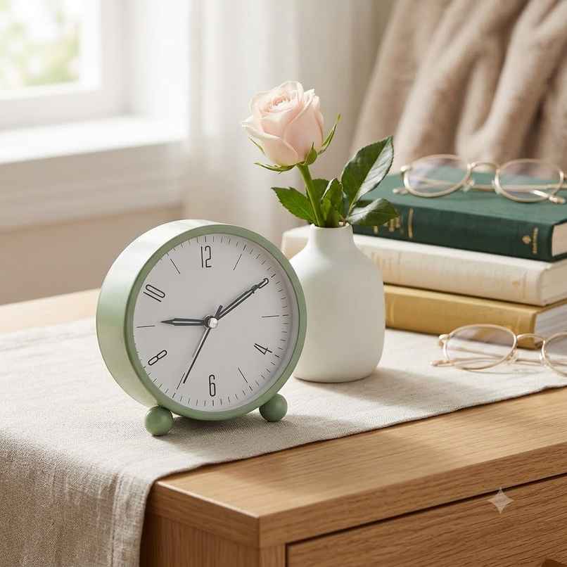 Perpetual Plastic Analog Alarm Clock | Super Silent Non Ticking Small Clock | Light Green - 4 in Perpetual Plastic Analog Alarm Clock | Super Silent Non Ticking Small Clock | Light Green - 4 in