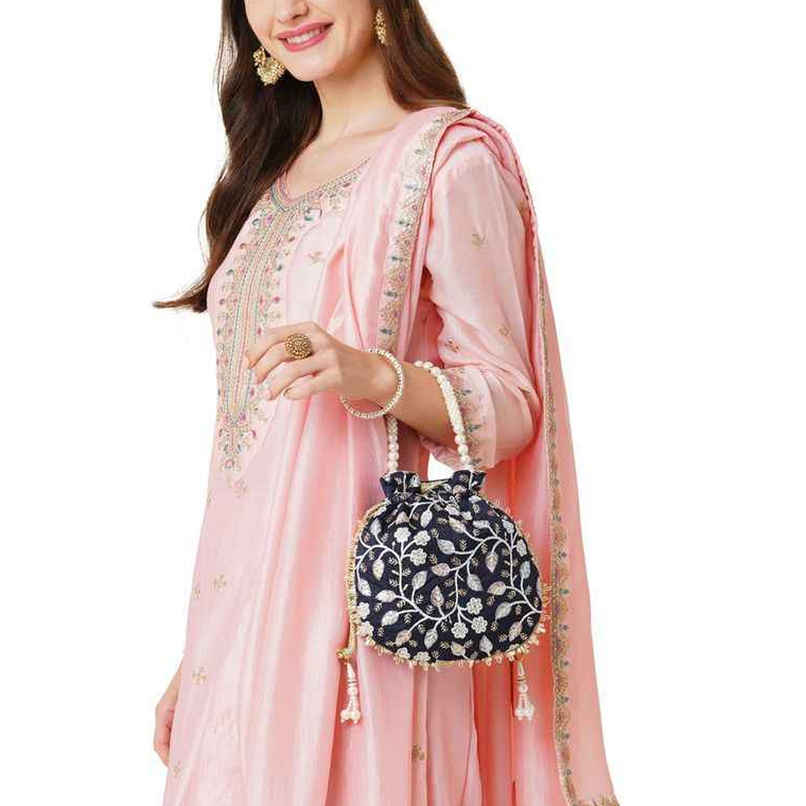 Lavie Women's Aria Round Embroidered Potli | Navy Lavie Women's Aria Round Embroidered Potli | Navy