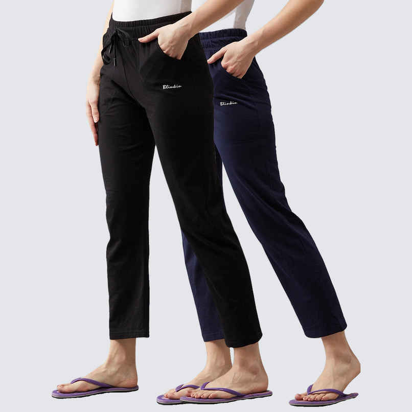Blinkin Women's Cotton Track Pants With Side Pockets | Black Navy - 3XL Blinkin Women's Cotton Track Pants With Side Pockets | Black Navy - 3XL