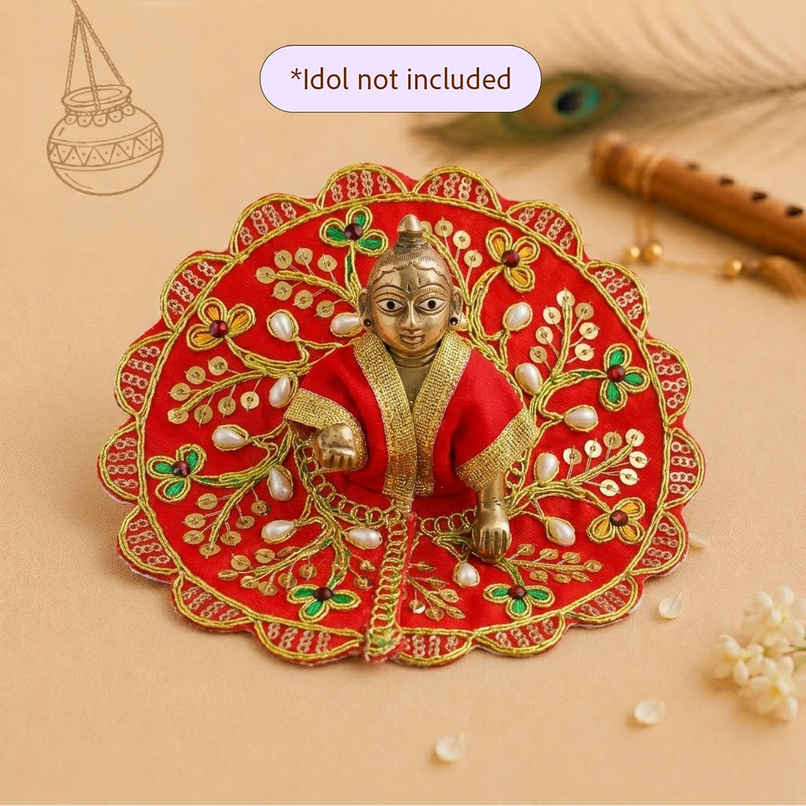 Ecraft Floral Kundan Decorative Ladoo Gopal Dress for Idol | Krishna Costume | Size 4 Ecraft Floral Kundan Decorative Ladoo Gopal Dress for Idol | Krishna Costume | Size 4