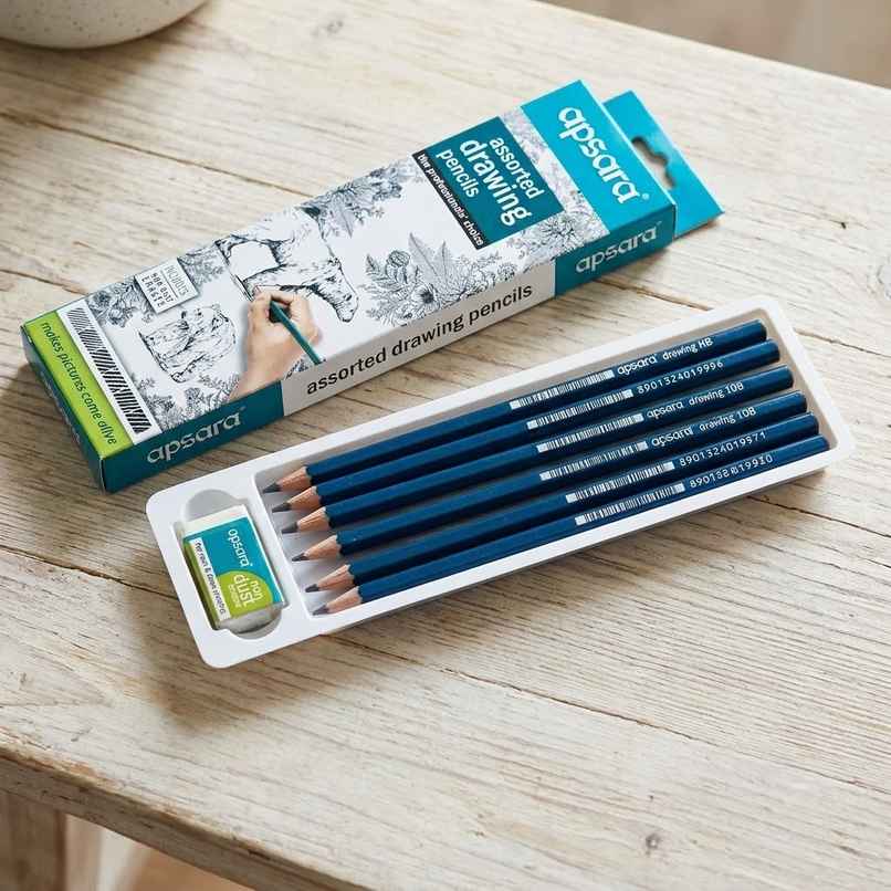 Apsara Assorted Drawing Pencils (Hb, 2b, 4b, 6b, 8b, 10b), Impregnated Lead, for Artists, Pack of 6 Apsara Assorted Drawing Pencils (Hb, 2b, 4b, 6b, 8b, 10b), Impregnated Lead, for Artists, Pack of 6