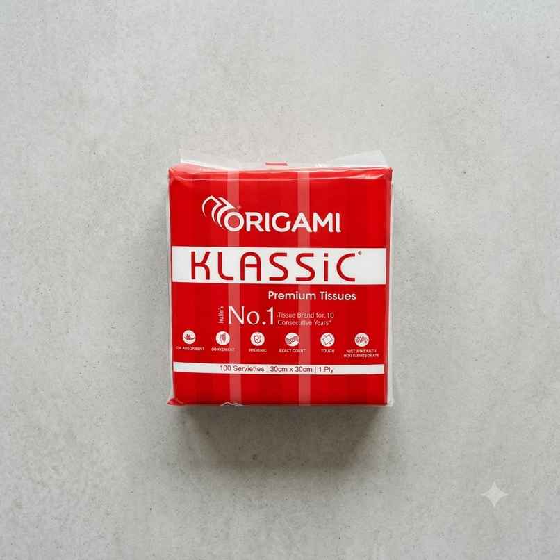 Origami Klassic Plain Paper Napkins 1 Ply | 100 Pulls | Pack of 1 Origami Klassic Plain Paper Napkins 1 Ply | 100 Pulls | Pack of 1