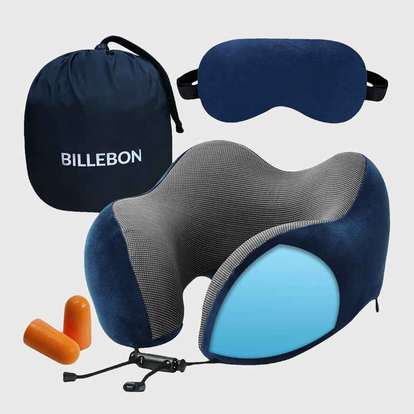 Billebon Cool Gel Travel Neck Pillow Combo | Magnetic Fabric & Washable Cover | Navy Blue