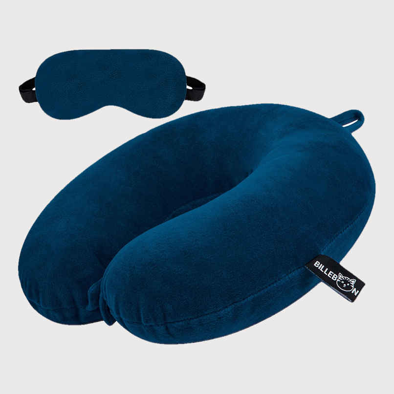 Billebon Unisex Fiber Neck Pillow with Eye Mask | Navy Blue - One Size