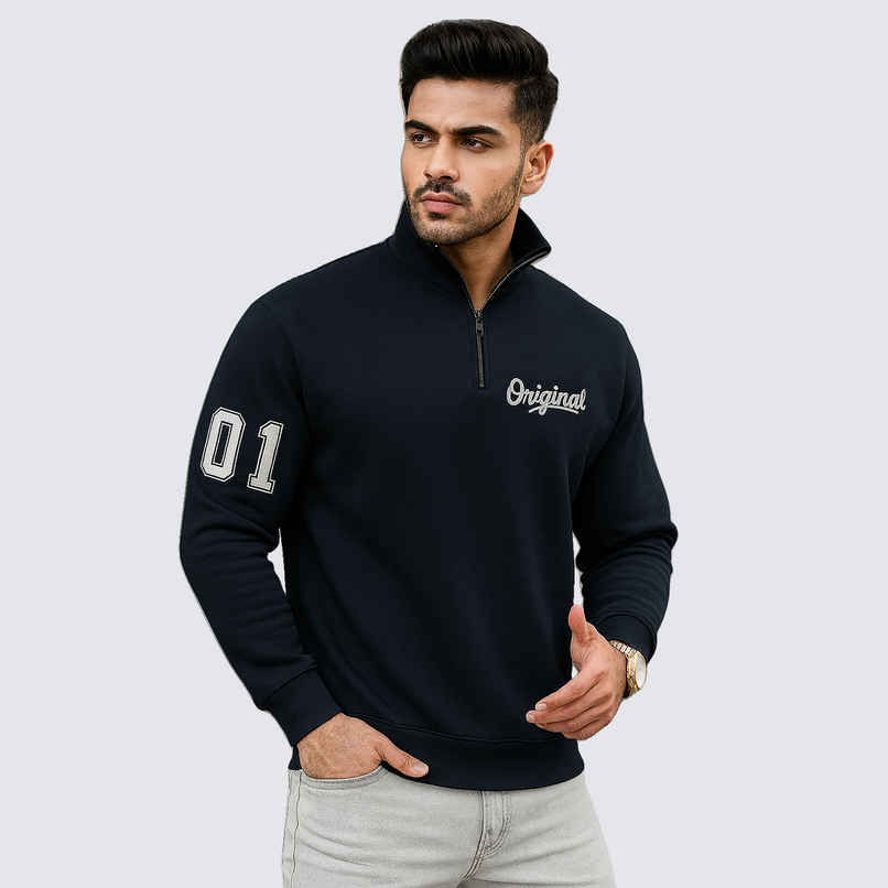 Gcyx Men's Original Half Zipper Sweat Shirt | 75% Cotton and 25% Polyester | Black - XXL