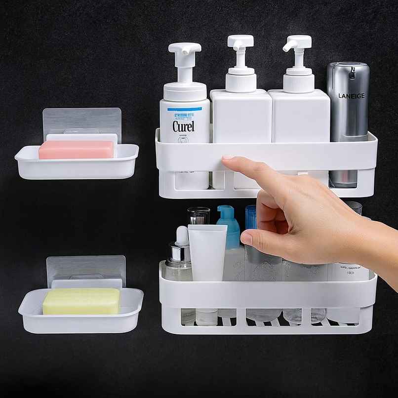 Perpetual Bathroom Shelf & Soap Dish Holder | Adhesive Rack | 2 Shelves + 2 Holders Perpetual Bathroom Shelf & Soap Dish Holder | Adhesive Rack | 2 Shelves + 2 Holders