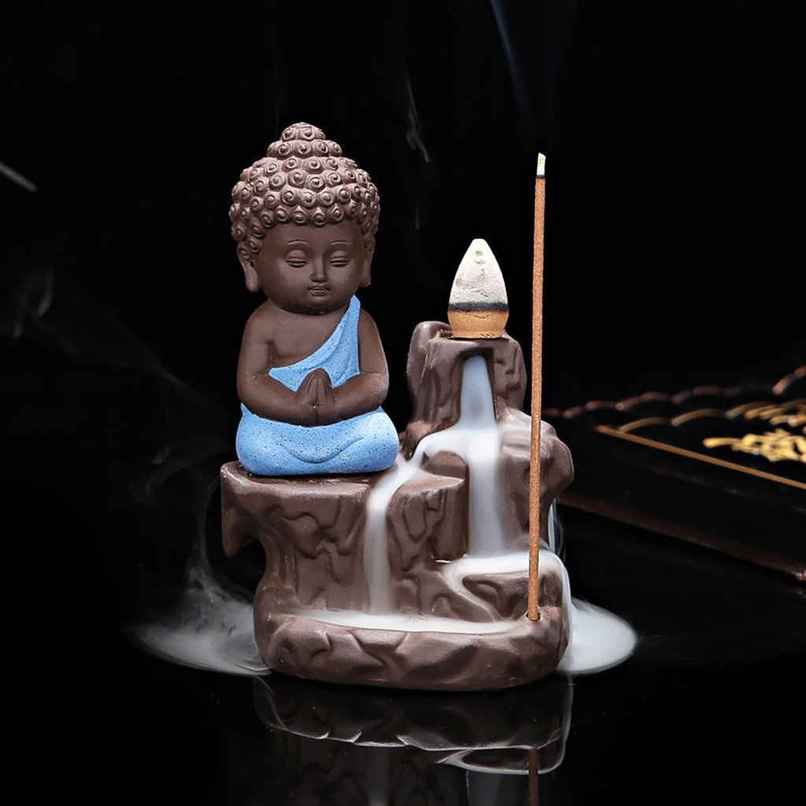 eCraftIndia Meditating Monk Buddha Statue Smoke Backflow Cone Incense Holder Decorative