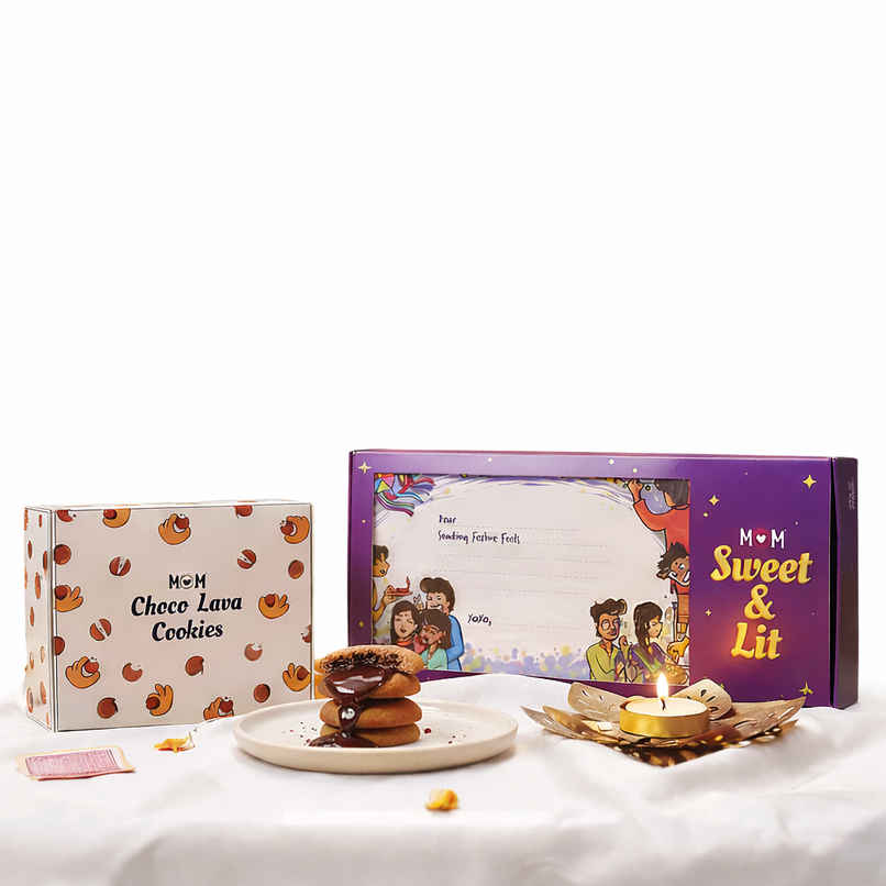 MOM Sweet & Lit Gift Box - Choco Lava Cookie and Premium Brass Diya