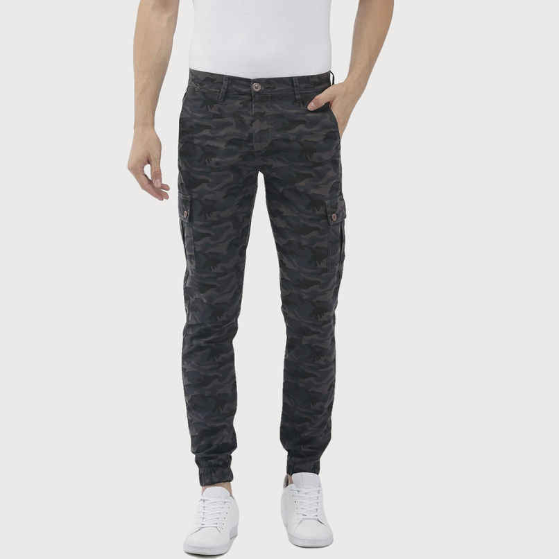 The Indian Garage Co Men's Slim Fit Camouflage Casual Cargo | Grey Camo - 34