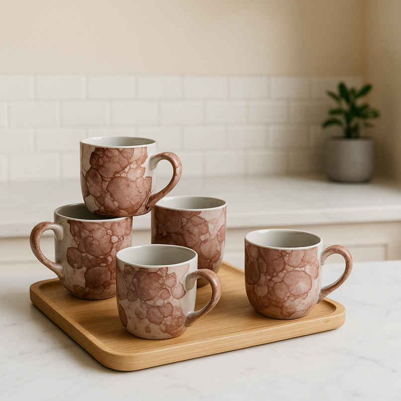 Saffron Ceramic Clay 3D Texture Tea and Coffee Cups | Set of 6