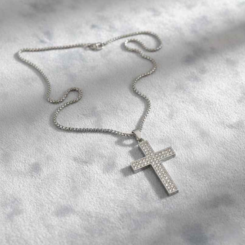 The Opal Factory Men's Jewelry Diamante Heavy Cross Pendant Chain | Necklace-090 | Silver The Opal Factory Men's Jewelry Diamante Heavy Cross Pendant Chain | Necklace-090 | Silver