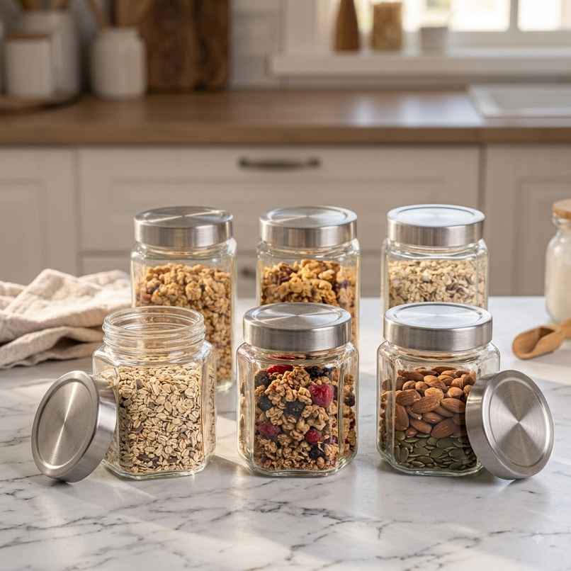 Femora Transparent Glass Storage Jar | Stylish Kitchen Container | 300 ml