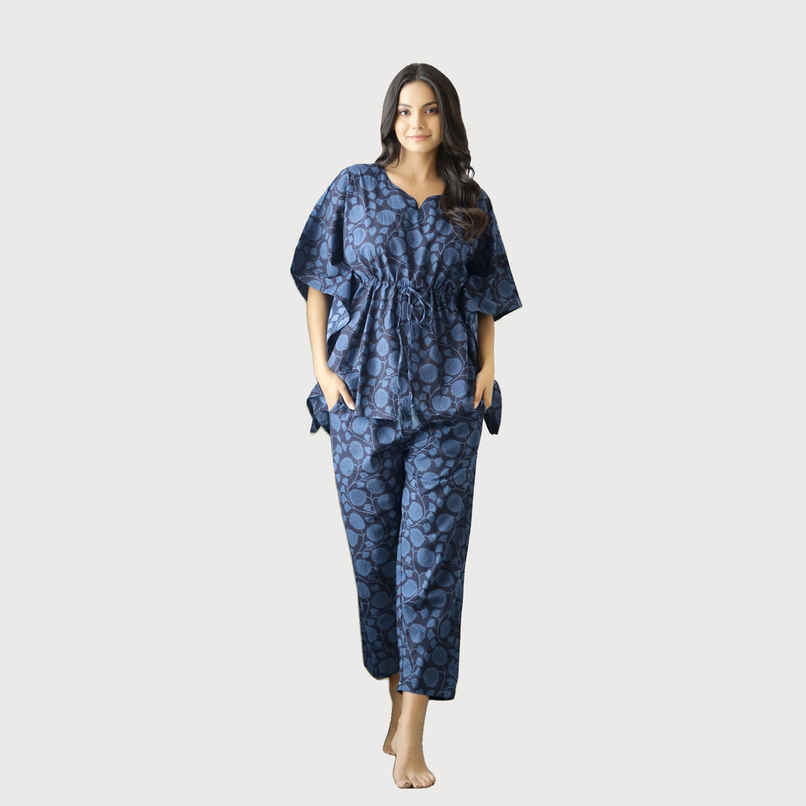 Sanskrutihomes Women's Pure Cotton Night suits | SE-KFP-10 | Navy Blue - M
