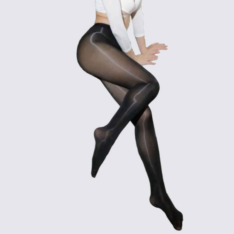 Secrets By Zerokaata Black Shiny High Waist Pantyhose Stockings
