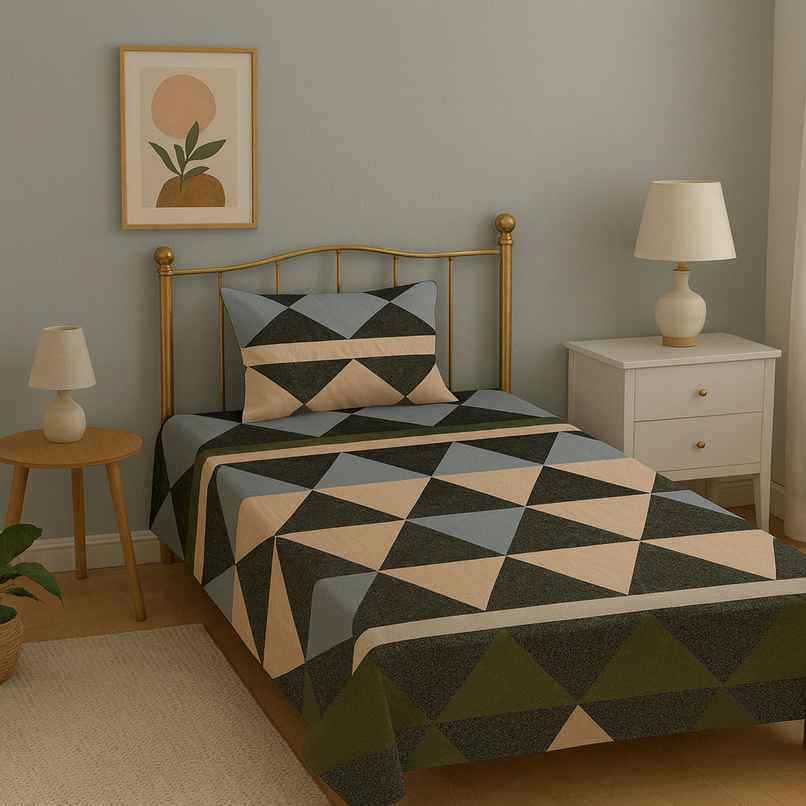 Elegant Weavers Opal Single Geometric Bedsheet | With 1 Pillow Cover | 87 x 59 in