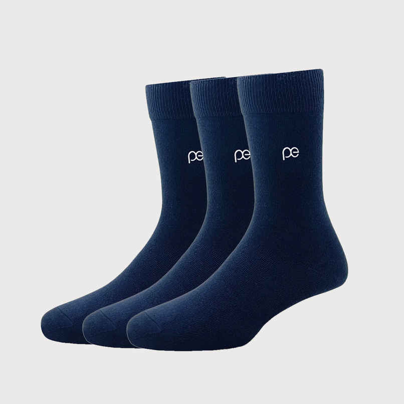 Peter England Men's Solid Cotton Full Length Socks | Navy - Free Size