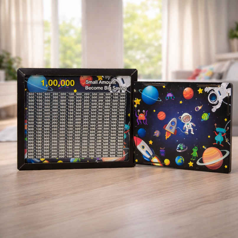 Fablue Space Theme Wooden Money Bank for Kids Black