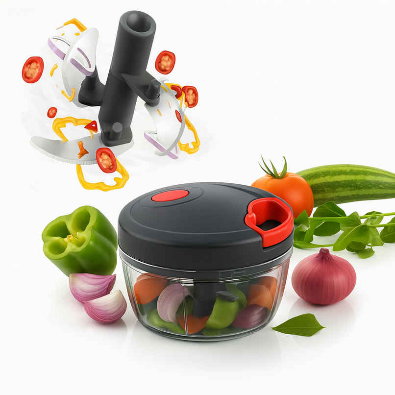 Zedak Plastic Hand-pulled Vegetable & Fruit Chopper | 450 ml | Black & Red - 1 pc Zedak Plastic Hand-pulled Vegetable & Fruit Chopper | 450 ml | Black & Red - 1 pc