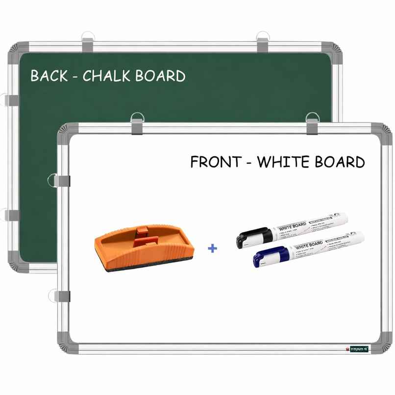Yajnas Double-Sided Whiteboard & Chalkboard | 2 x 3 Ft | With Marker & Duster | Study & Office Board Yajnas Double-Sided Whiteboard & Chalkboard | 2 x 3 Ft | With Marker & Duster | Study & Office Board
