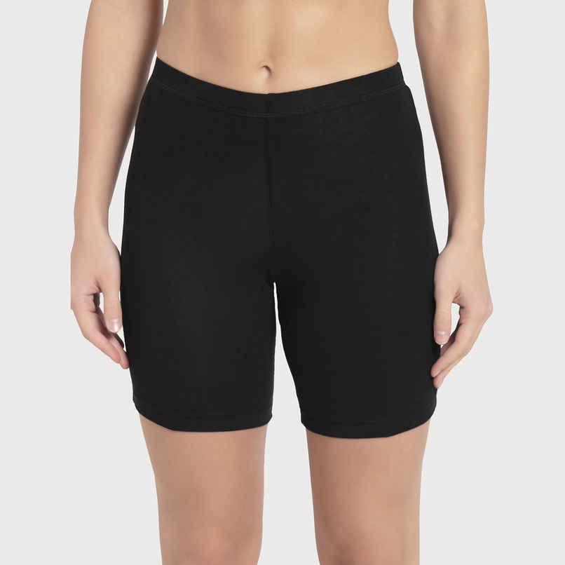Jockey 1529 Women's Super Combed Cotton Mid Waist Underwear Shorties|Concealed Waistband | Black-XL