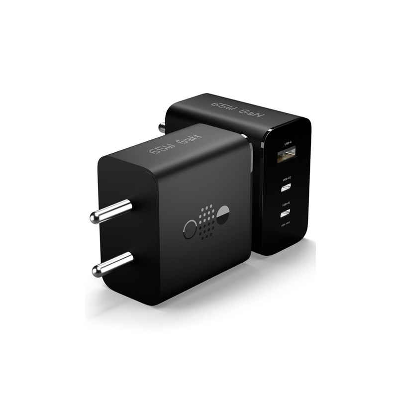 Roarx 65W GaN Type C Fast Charger Adapter | 3 Ports - USB , Type C to Type C Adapter | Black Roarx 65W GaN Type C Fast Charger Adapter | 3 Ports - USB , Type C to Type C Adapter | Black