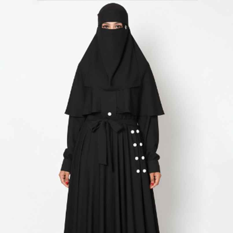 Springman Women's Cotton Blend Self Design Burqa With Hijab | Black