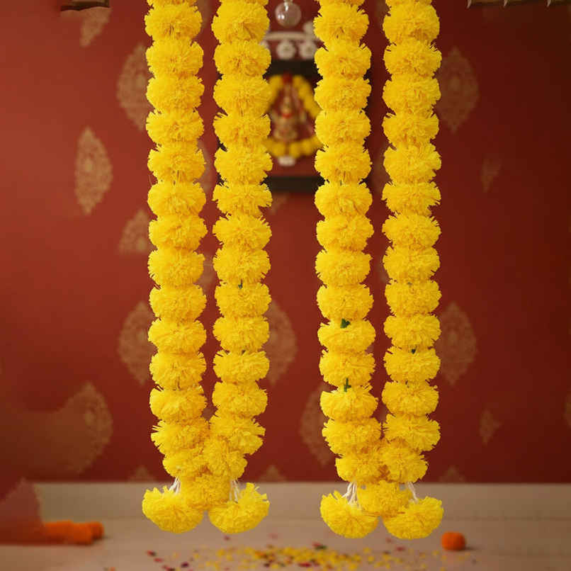 Flower String Bandhanwar | Festival Decoration | Marigold Design | 2 pcs | Yellow | Mangal Bhawan