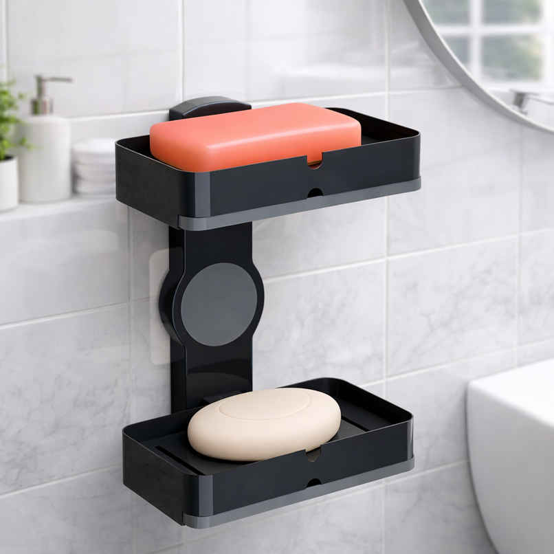 Zedak 2-in-1 Shelf Adhesive Bathroom Plastic Soap Case/ Holder | Black Zedak 2-in-1 Shelf Adhesive Bathroom Plastic Soap Case/ Holder | Black