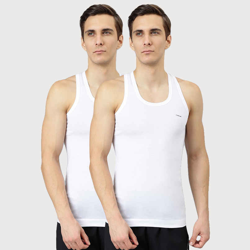 Dollar Bigboss Men's White Solid Combed Cotton Shrinkless Vest | Pack Of 2 White - L