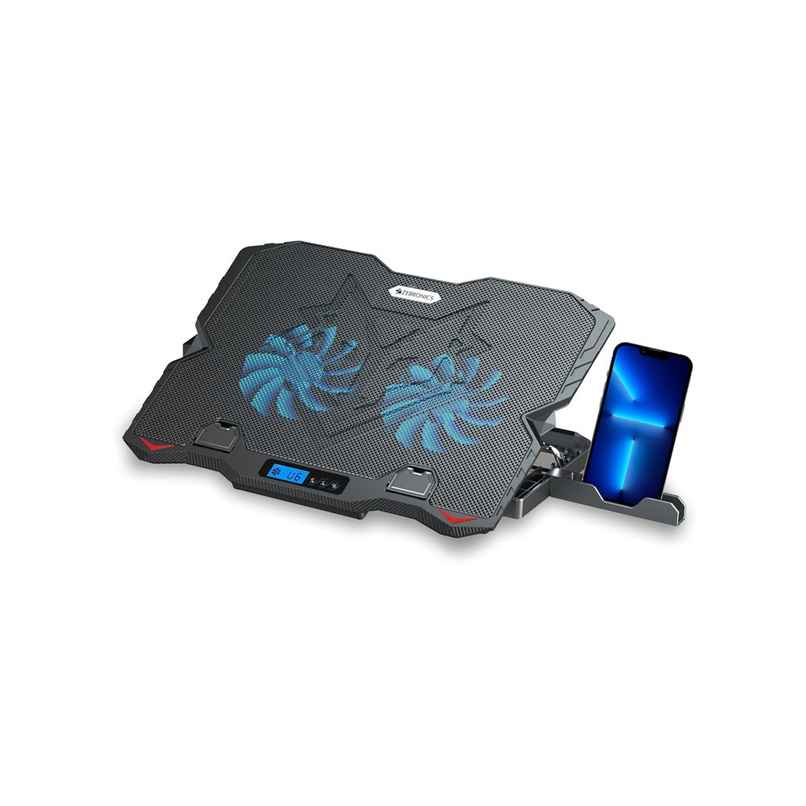 Zebronics NC5500D Powerful Laptop Cooler with Dual 125mm Fans, Silent Operation, Adjustable Fan Speed, Display, Controls, USB, 5 Step Retractable Stand and Mobile Holder - Black