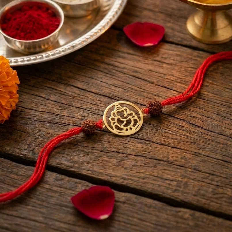 PNG Jewellers Gold Plated Ganesh Charm Rakhi | For Men PNG Jewellers Gold Plated Ganesh Charm Rakhi | For Men