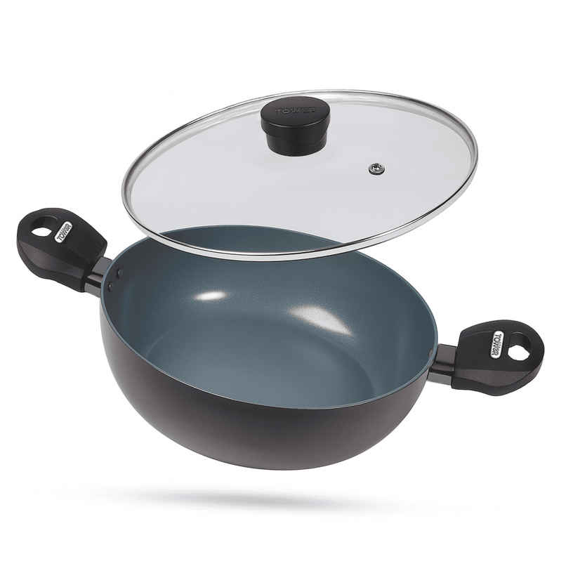 Tower Cerasure Non-Stick Kadhai | 24 cm | Gas & Induction Compatible
