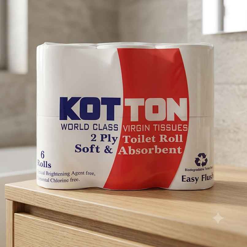 Kotton Toilet Roll 100% Virgin Pulp/Paper | 2 Ply | 230 Sheet | Pack of 6 Kotton Toilet Roll 100% Virgin Pulp/Paper | 2 Ply | 230 Sheet | Pack of 6