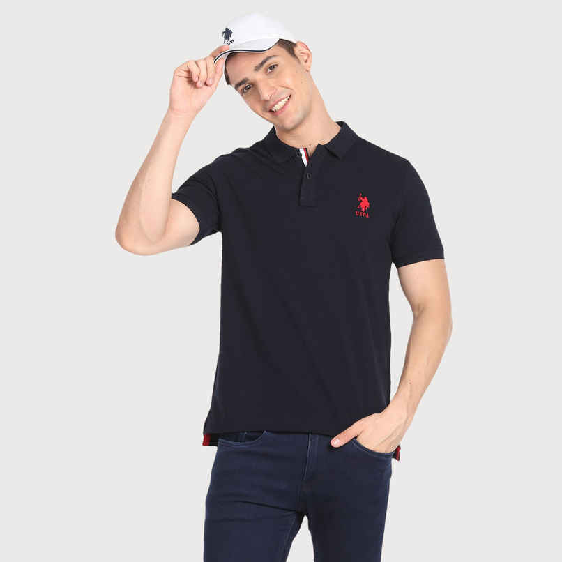 USPA Contrast Placket Solid Cotton Polo T Shirt For Men - Navy - XL USPA Contrast Placket Solid Cotton Polo T Shirt For Men - Navy - XL
