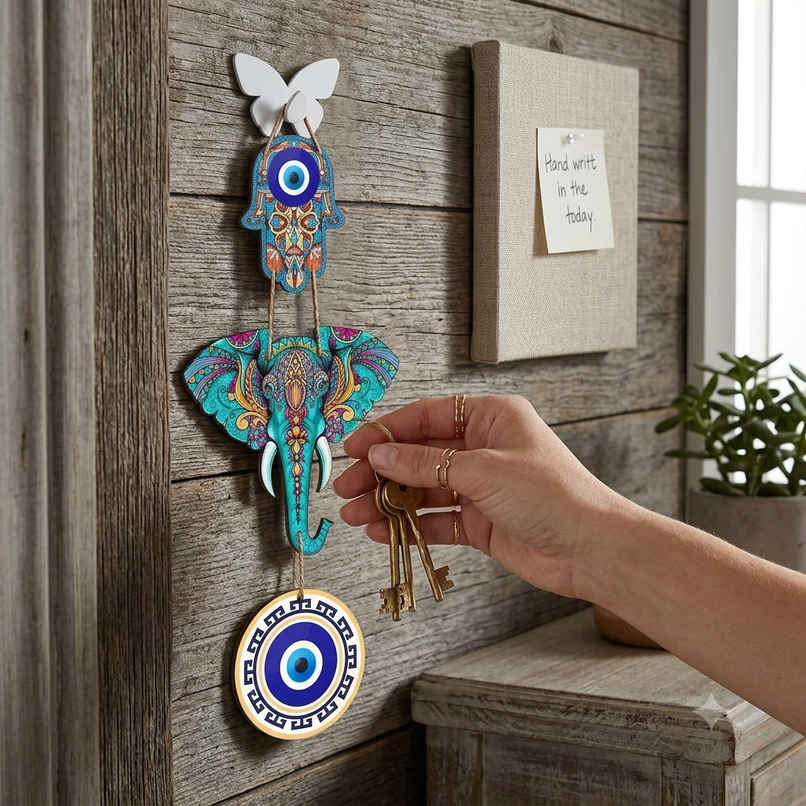 Daluci Wooden Wall Hanging For Home Decor | Hamsa Hand Peace Charm | Elephant Daluci Wooden Wall Hanging For Home Decor | Hamsa Hand Peace Charm | Elephant