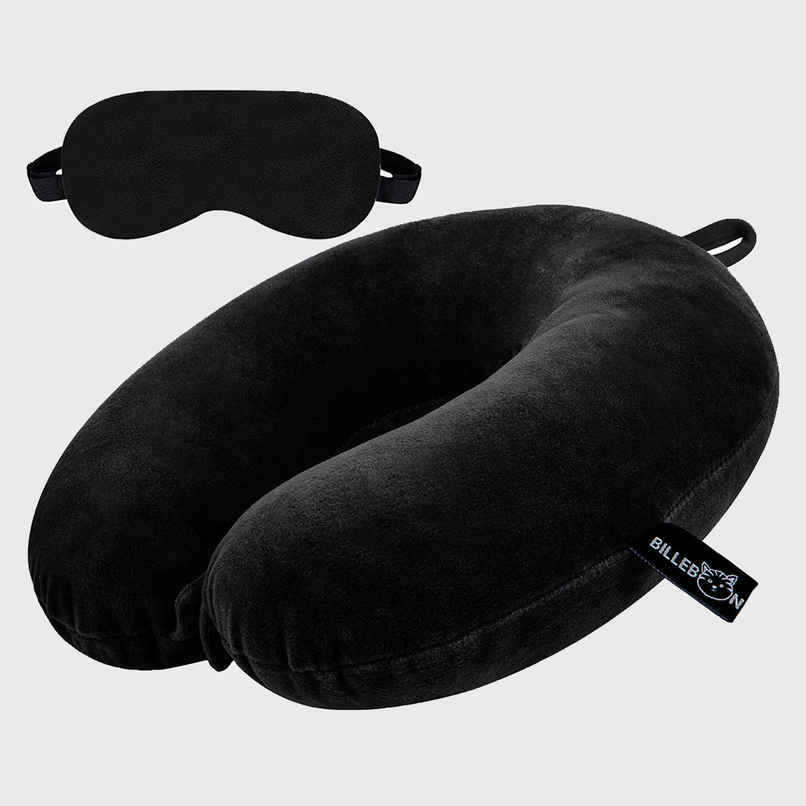 Billebon Unisex Fiber Neck Pillow with Eye Mask | Black - One Size