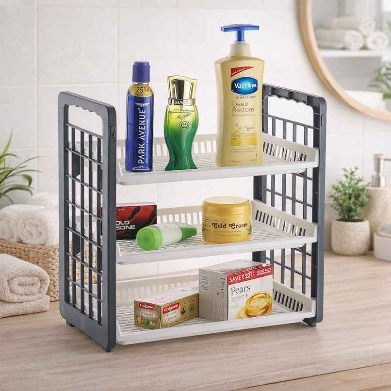Zedak 3 Tier Plastic Storage Rack Kitchen Bathroom Organizer | Grey - 1 pc Zedak 3 Tier Plastic Storage Rack Kitchen Bathroom Organizer | Grey - 1 pc
