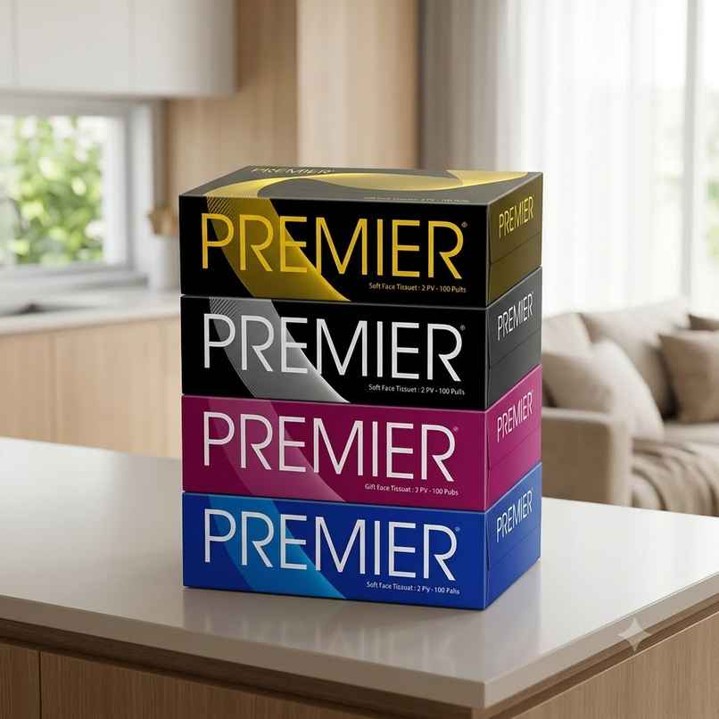 Premier 4 in 1 Face Tissue Box | 100 pulls each | 2 ply | Pack of 4 Premier 4 in 1 Face Tissue Box | 100 pulls each | 2 ply | Pack of 4