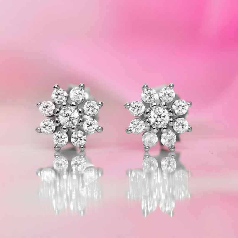 Zavya Floral CZ Rhodium Plated 925 Sterling Silver Stud