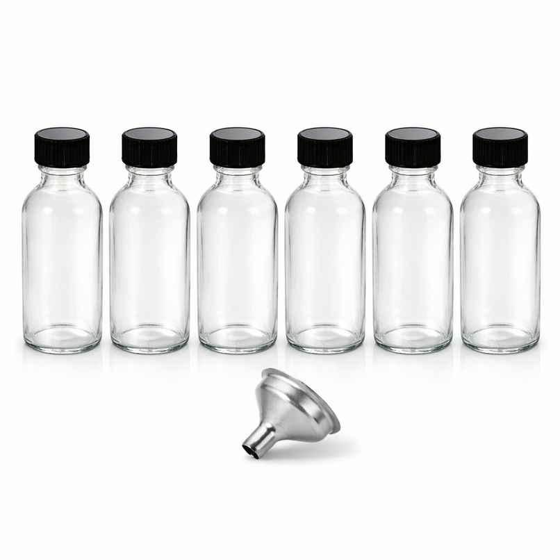 Lazer Glass Bottles | 60 ml | With Lids & Funnel | Leakproof Mini Bottles Lazer Glass Bottles | 60 ml | With Lids & Funnel | Leakproof Mini Bottles