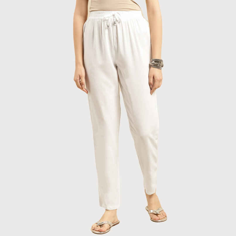 Rangita Women s White Rayon Solid Ankle Length Straight Pant | L Rangita Women s White Rayon Solid Ankle Length Straight Pant | L