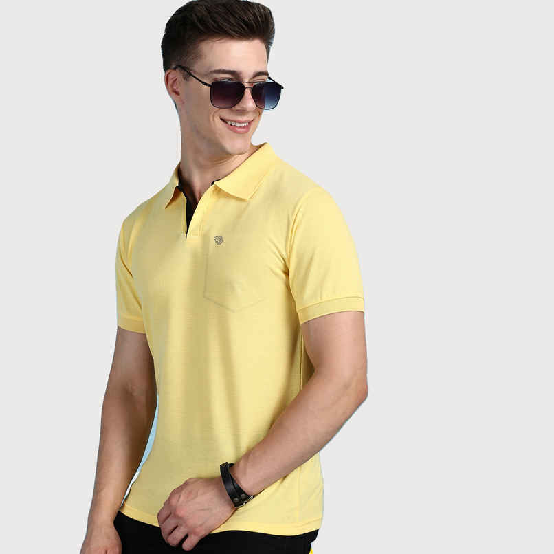 Lux Cozi Men's Solid Cotton Polo T-shirt with Pocket | Yellow - L