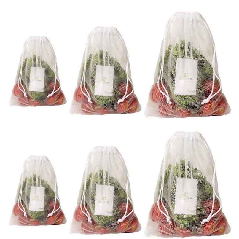 Homestrap Mesh Vegetable Bag With Drawstring - White | Pack of 6