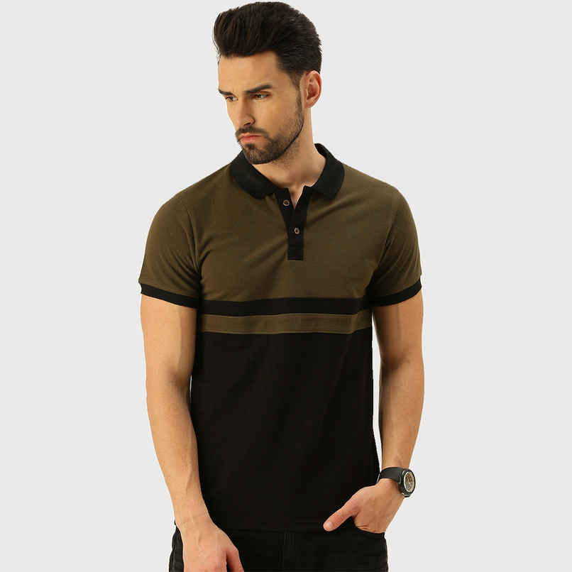 VEIRDO Men's Colorblock Regular Polo T-Shirt | P-22 BLK OLIVE | Olive - S VEIRDO Men's Colorblock Regular Polo T-Shirt | P-22 BLK OLIVE | Olive - S