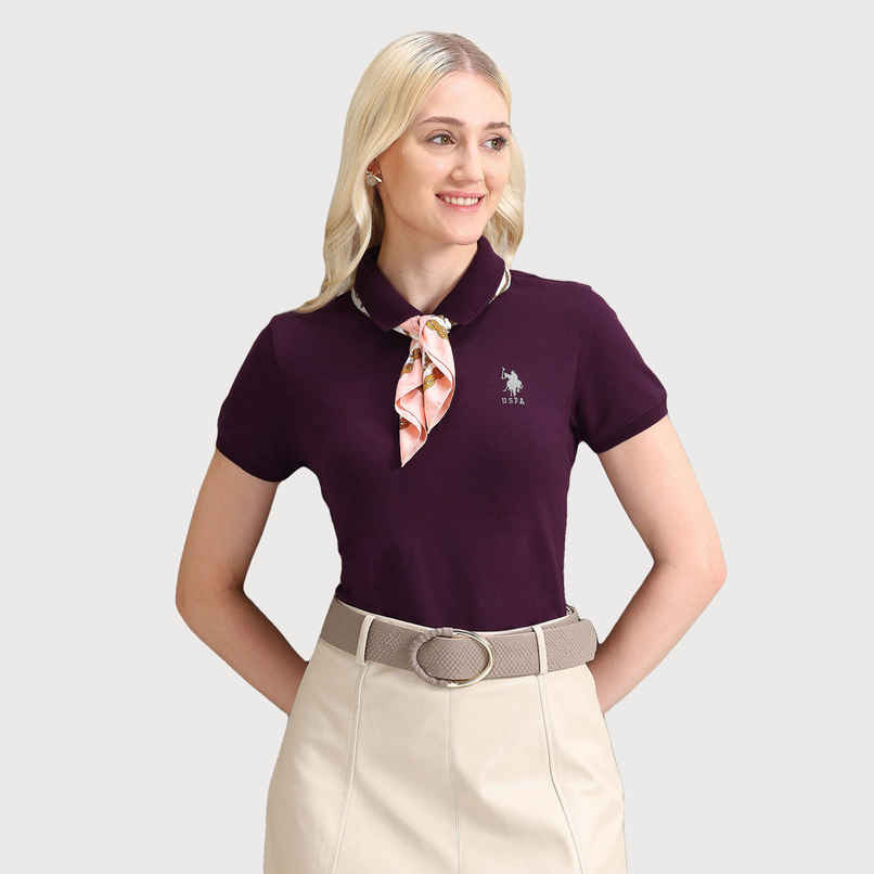 USPA Embroidered Logo Regular Polo Tshirt For Women - Plum - L