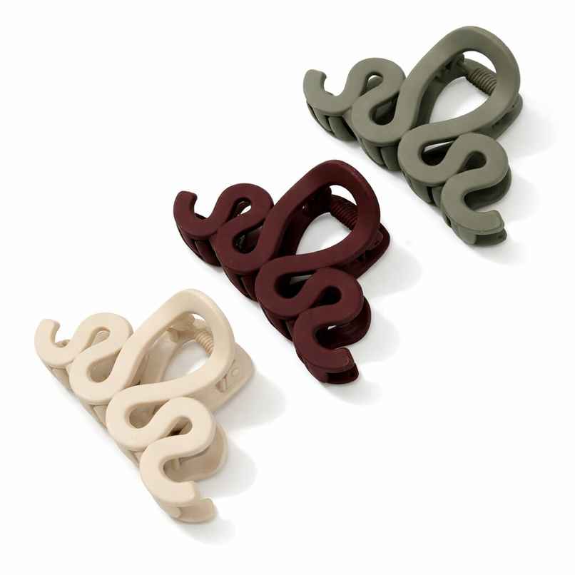 The Opal Factory Hair Accessories | Wavy Hair Claw Clips | Pack of 3 | Cream, Maroon, Olive
