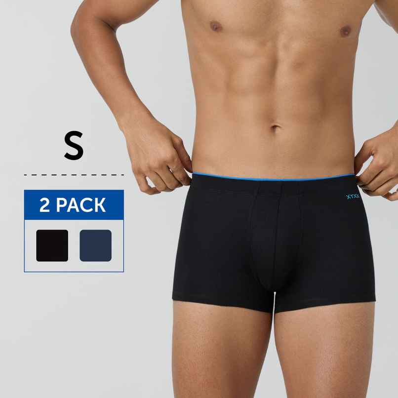 XYXX Men's Uno Modal Solid Trunks Pack of 2, Dress Blue & Black | S
