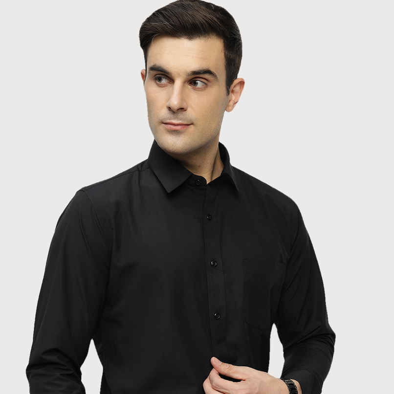 English Navy Men's Polyester Solid Slim Fit Formal Shirt | Black - L