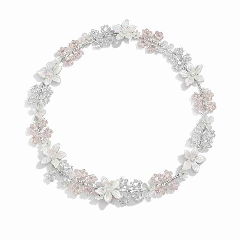 The Opal Factory Hair Accessories | Diamante and Flower Tiara for Girls - Silver The Opal Factory Hair Accessories | Diamante and Flower Tiara for Girls - Silver
