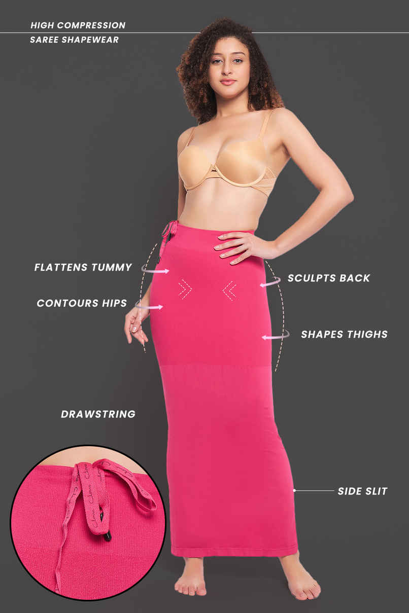 Clovia Women's Saree Shapewear with Drawstring | Dark Pink - S